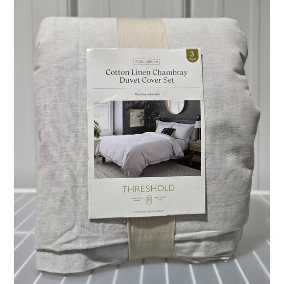 Threshold Cotton & Linen Chambray Light Gray 3 Pc Queen Duvet Cover & Shams Set - Picture 2 of 9